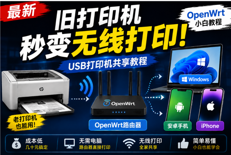 （官方推荐方案）OpenWrt安装打印机教程，最简单稳定的方法做网络打印服务器，路由器秒变共享打印机！支持安卓苹果手机打印！-勇爱设计Netwrok